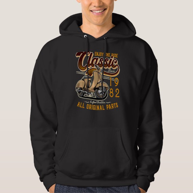 Motor Scooter Classic Moped Rider Birthday 1982   Hoodie (Front)