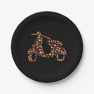 Motor Scooter Flower Pattern Paper Plate
