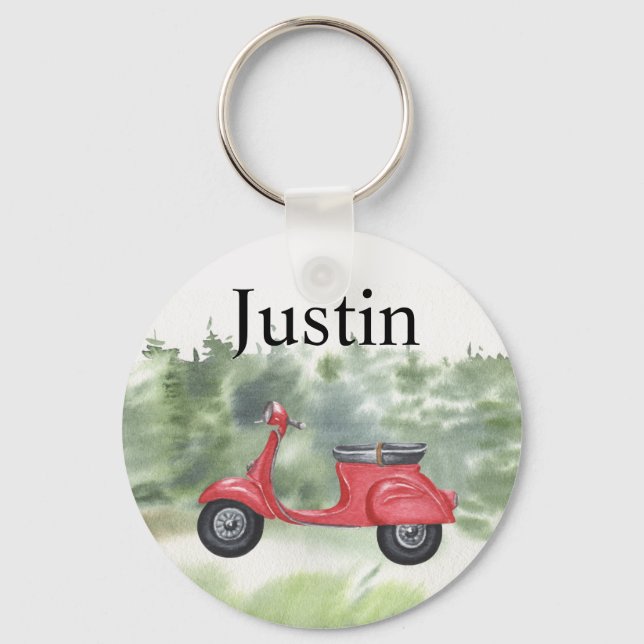 Motor Scooter Personalised  Watercolor Key Ring (Front)