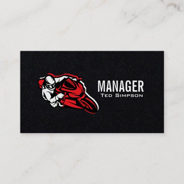 Motor Sports Motorcycle Racing Team Manager Business Card (Front)