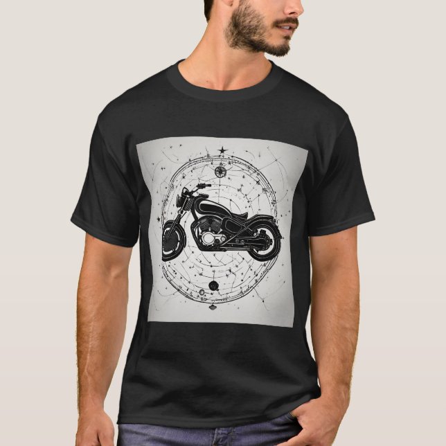 Motorbike and Constellation Illustration Original  T-Shirt (Front)
