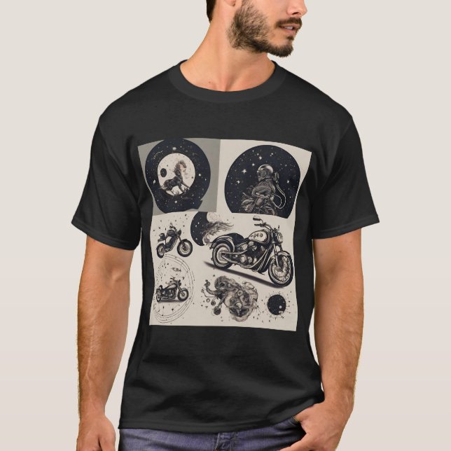 Motorbike and Constellation Illustration Original  T-Shirt (Front)