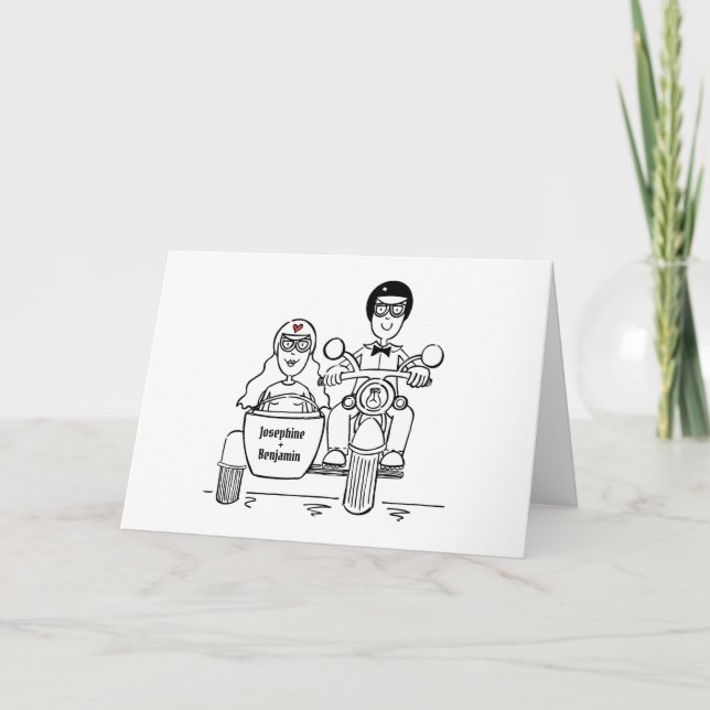 Motorbike and Sidecar Wedding Card (Front)