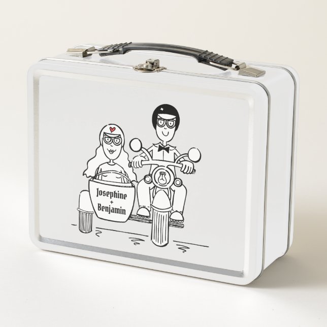 Motorbike and Sidecar Wedding Gift Metal Lunch Box (Front)