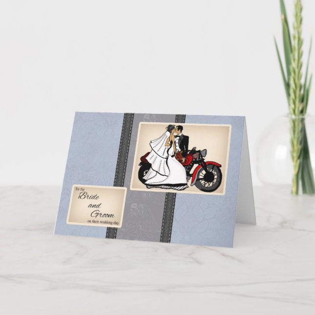 Motorbike Bride And Groom Congratulations Card (Front)