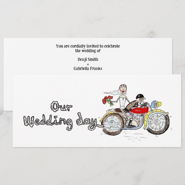Motorbike Bride and Groom Wedding Invitation (Front/Back)