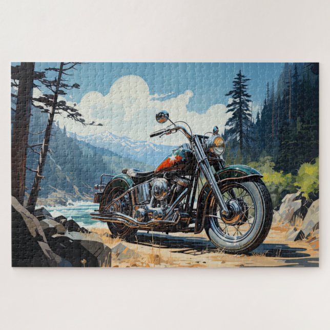 Motorbike by a Mountain Stream Jigsaw Puzzle (Horizontal)