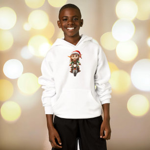 Motorbike Christmas Elf Boy's Hoodie