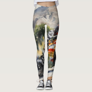 Motorbike cornering up a mountainside leggings