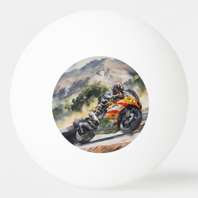 Motorbike cornering up a mountainside ping pong ball (Front)