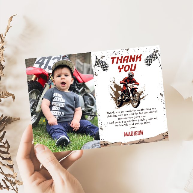 Motorbike Dirt Bike Birthday Photo Thank You Card (Creator Uploaded)