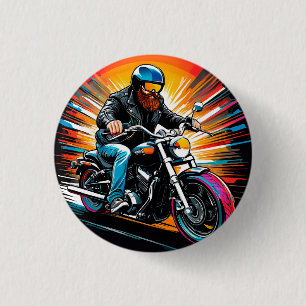 Motorbike Illustration with Rider 3 Cm Round Badge