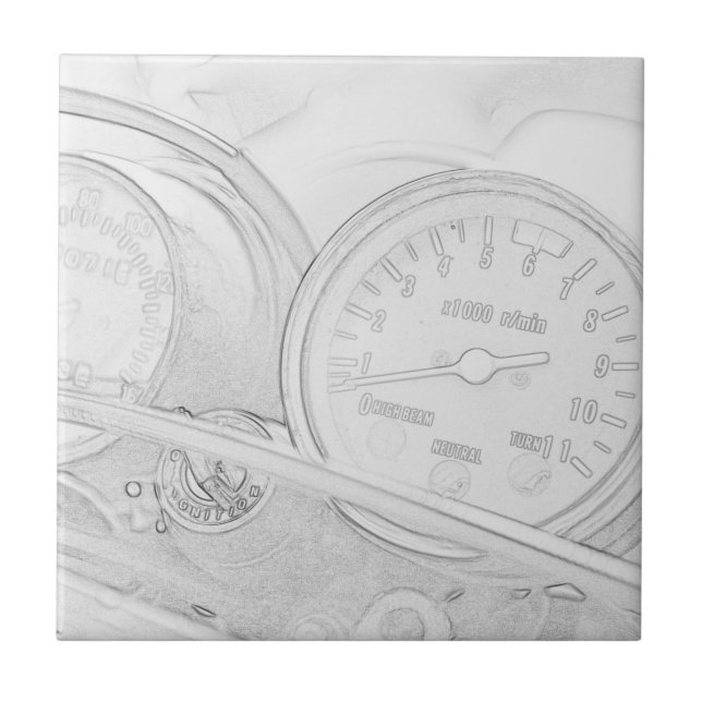 Motorbike Motorcycle Speedometer Sketch Tile (Front)