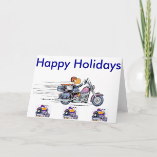 Motorbike Rider Duck Cartoon Happy Holidays Holiday Card