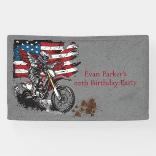 Motorbike United States Flag 00th Birthday Party Banner
