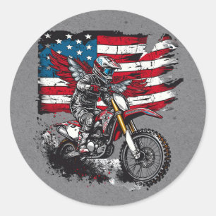 Motorbike United States Flag 00th Birthday Party Classic Round Sticker