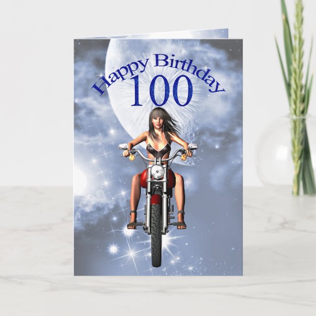 Motorbiker girl birthday card (Front)