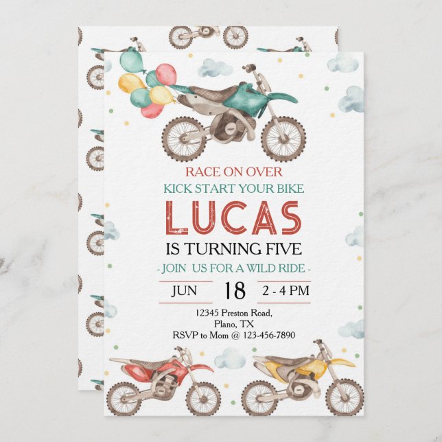 Motorbikes Dirt Bike Birthday Invitation (Front/Back)