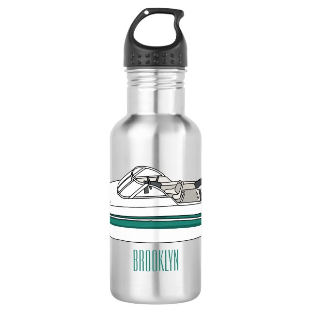 Motorboat cartoon illustration  532 ml water bottle (Front)