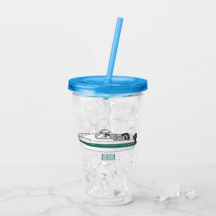Motorboat cartoon illustration acrylic tumbler