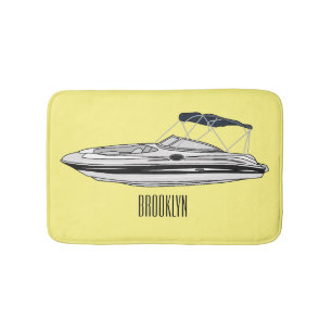 Motorboat cartoon illustration bath mat