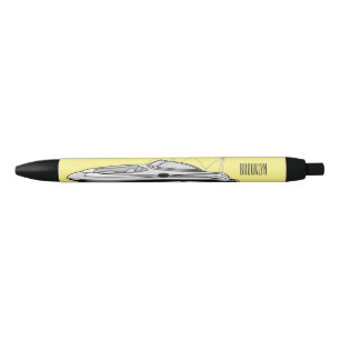 Motorboat cartoon illustration black ink pen