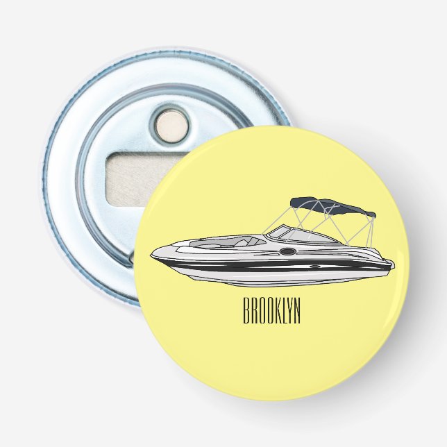 Motorboat cartoon illustration bottle opener (Front)