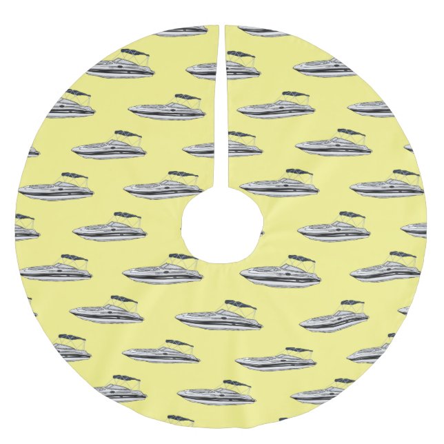 Motorboat cartoon illustration brushed polyester tree skirt (Front)