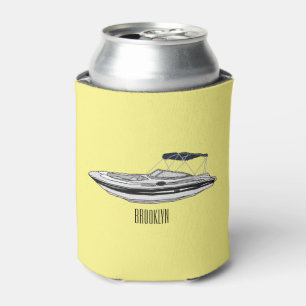 Motorboat cartoon illustration can cooler