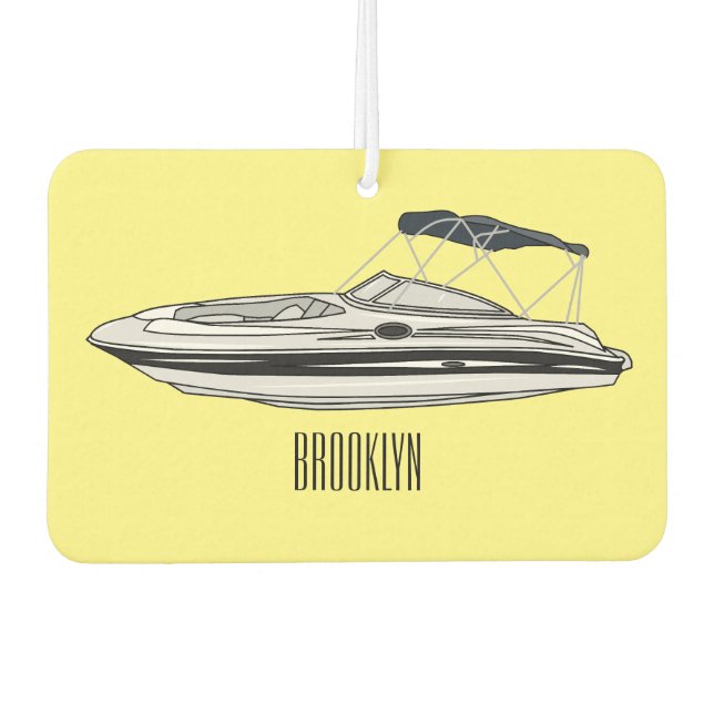 Motorboat cartoon illustration car air freshener (Front)