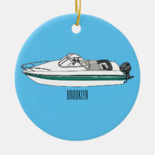 Motorboat cartoon illustration ceramic tree decoration