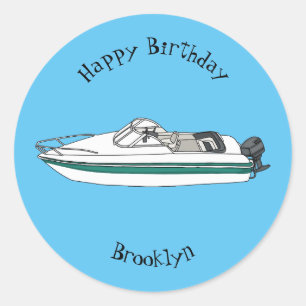 Motorboat cartoon illustration classic round sticker