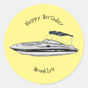 Motorboat cartoon illustration classic round sticker