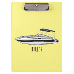 Motorboat cartoon illustration clipboard