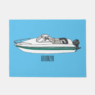 Motorboat cartoon illustration doormat