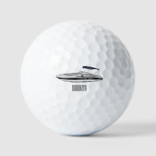 Motorboat cartoon illustration golf balls