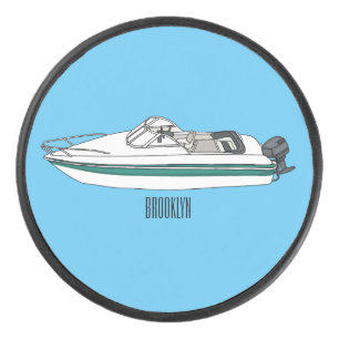 Motorboat cartoon illustration hockey puck