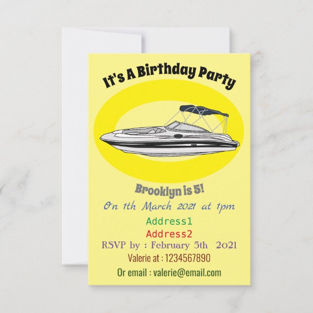 Motorboat cartoon illustration invitation (Front)