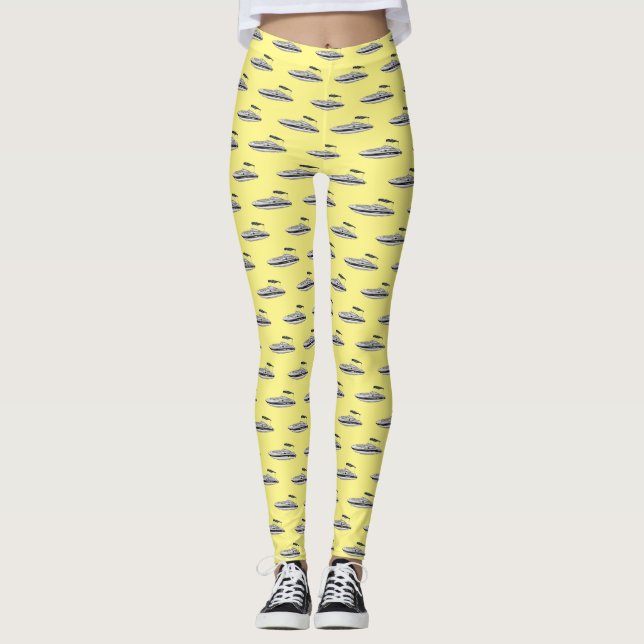Motorboat cartoon illustration leggings (Front)