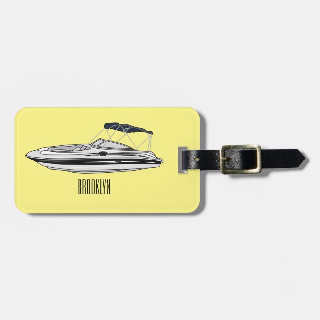 Motorboat cartoon illustration luggage tag (Front Horizontal)
