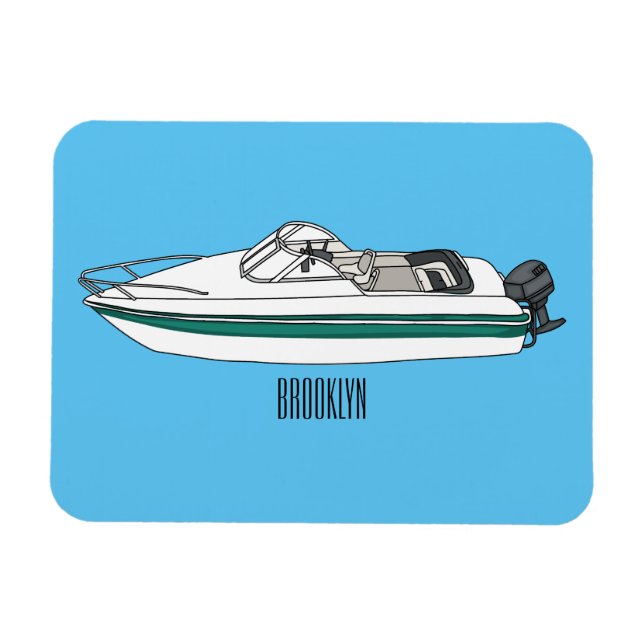 Motorboat cartoon illustration magnet (Horizontal)