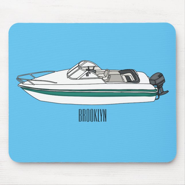 Motorboat cartoon illustration  mouse mat (Front)