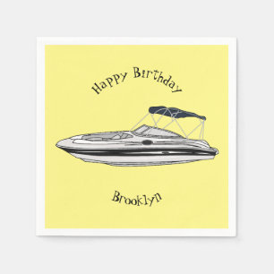 Motorboat cartoon illustration napkin