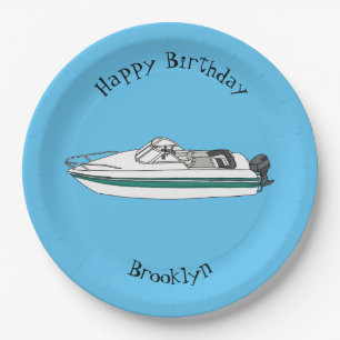 Motorboat cartoon illustration paper plate