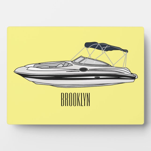 Motorboat cartoon illustration plaque (Front)