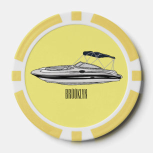 Motorboat cartoon illustration poker chips