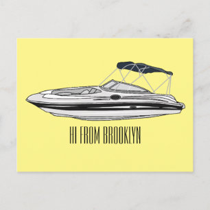 Motorboat cartoon illustration postcard