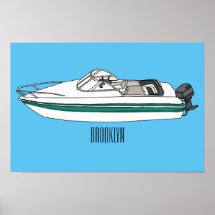 Motorboat cartoon illustration  poster