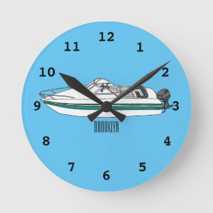 Motorboat cartoon illustration round clock
