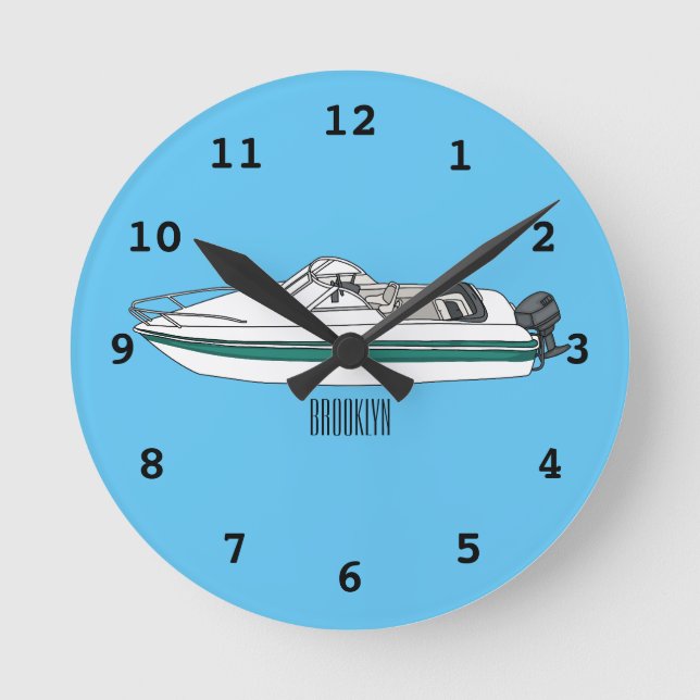Motorboat cartoon illustration round clock (Front)